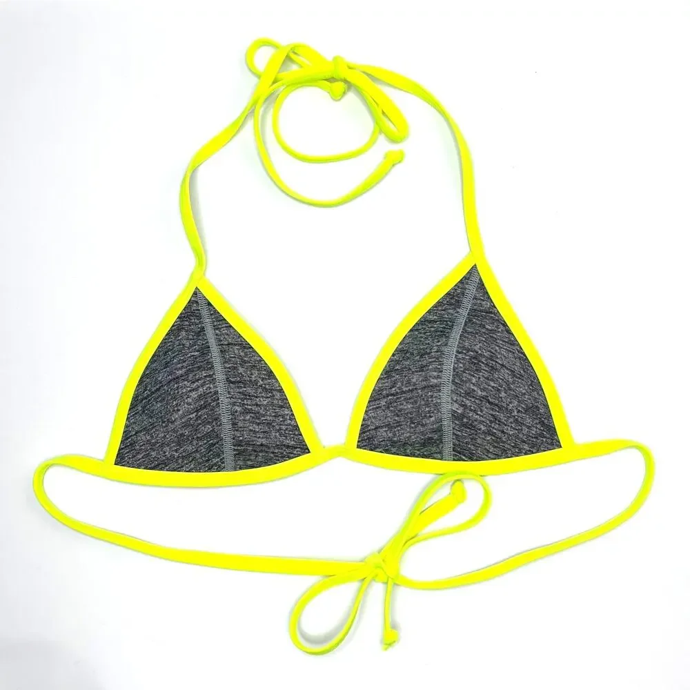PINK Victoria's Secret Size Small Gray and Neon Yellow Triangle Bikini Top